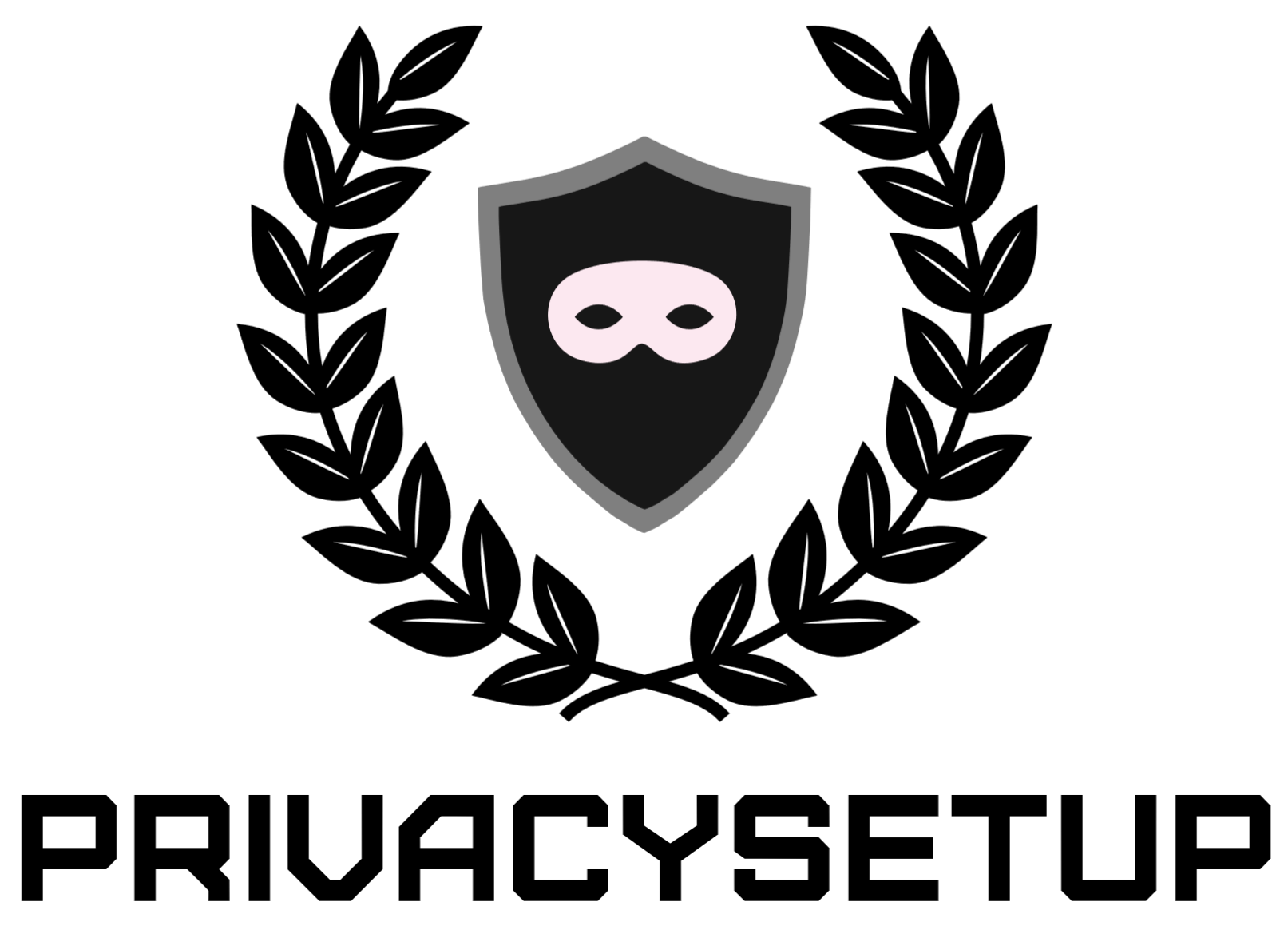 logo PRIVACYSETUP avec un masque dans un bouclier. Le tout entouré de lorier